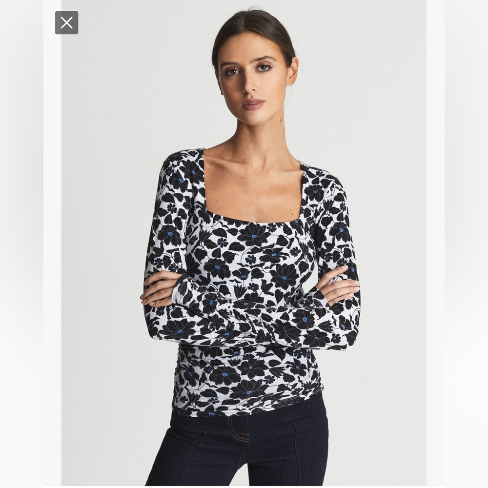 REISS Jemima printed ruched jersey shirt NWT